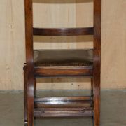 Victorian library chair, convertible, hardwood, leather, brass, circa 1880.