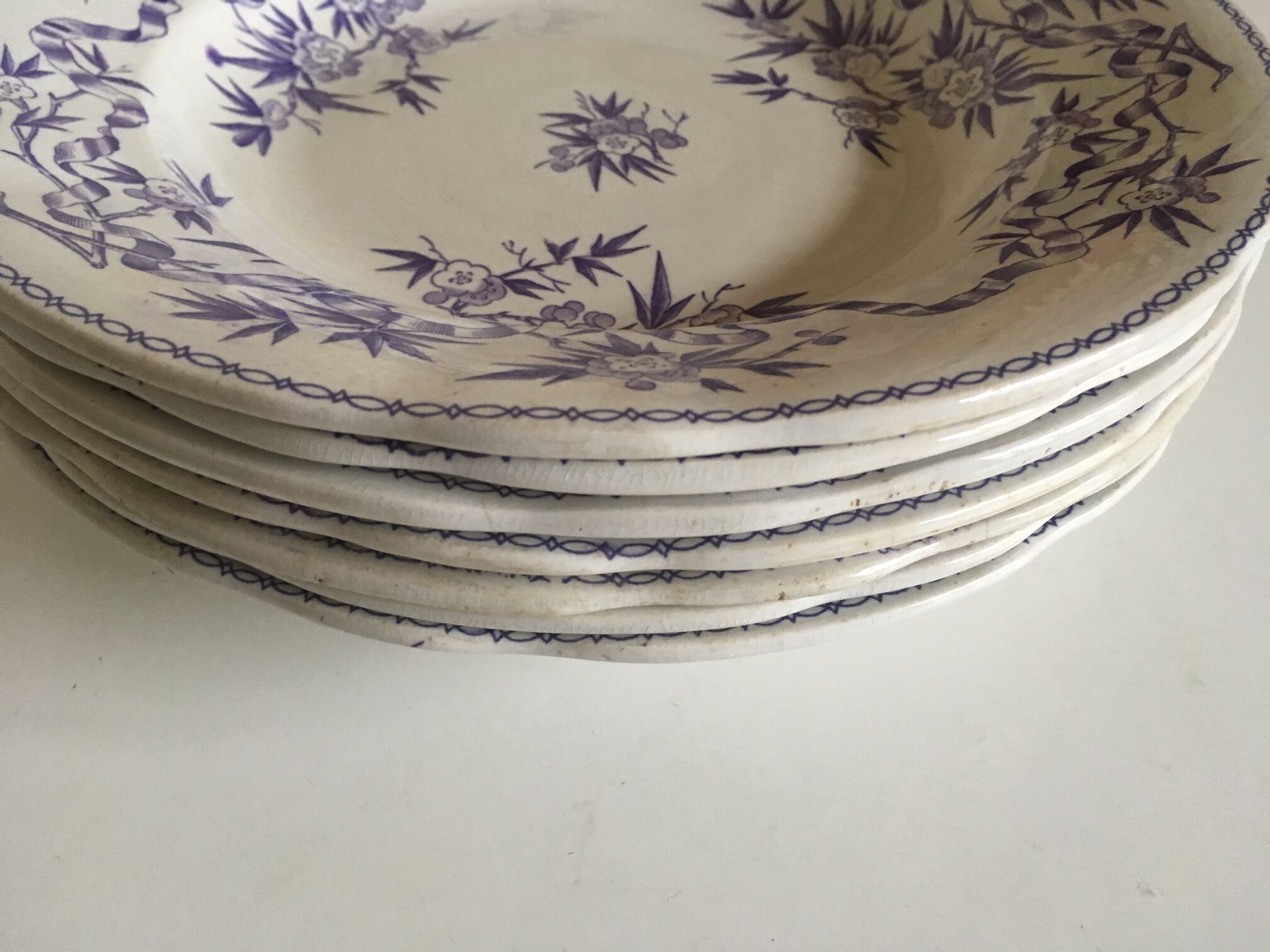 Set of 7 soup plates earthenware of Sarreguemines circa 1870 décor thorns