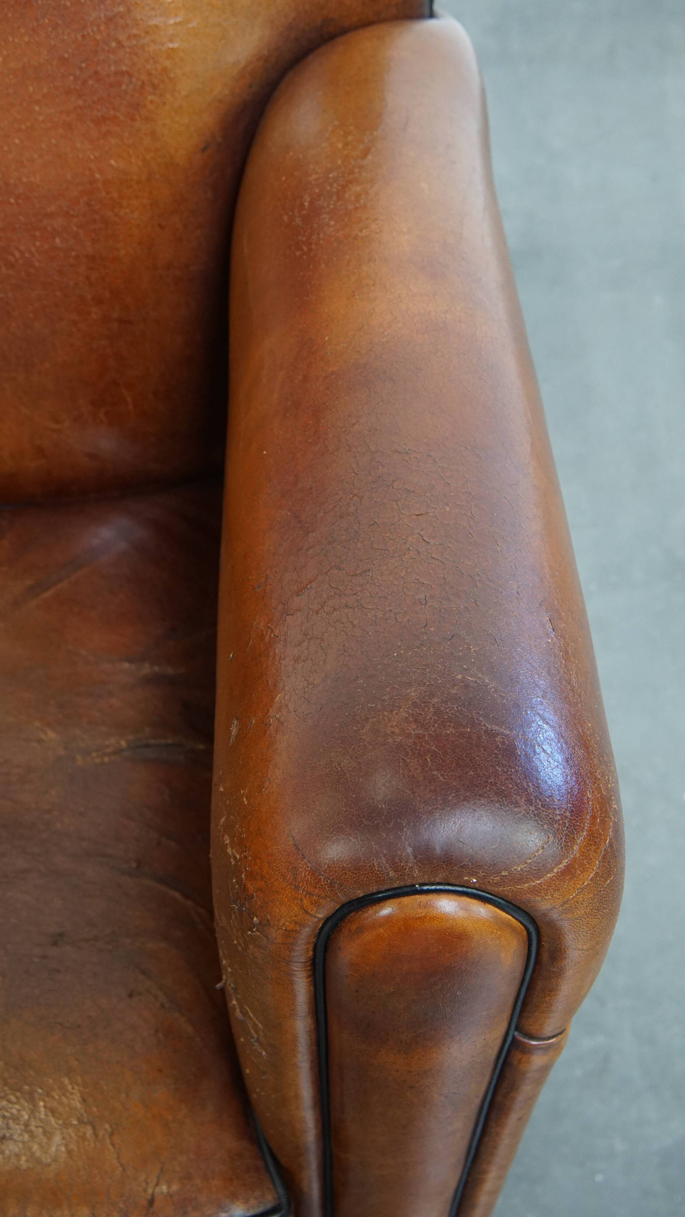 Vintage Sheepskin Leather Art Deco Style Design Armchair