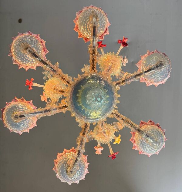 Lustre vénitien Rezzonico en verre de Murano multicolore, vers 1900