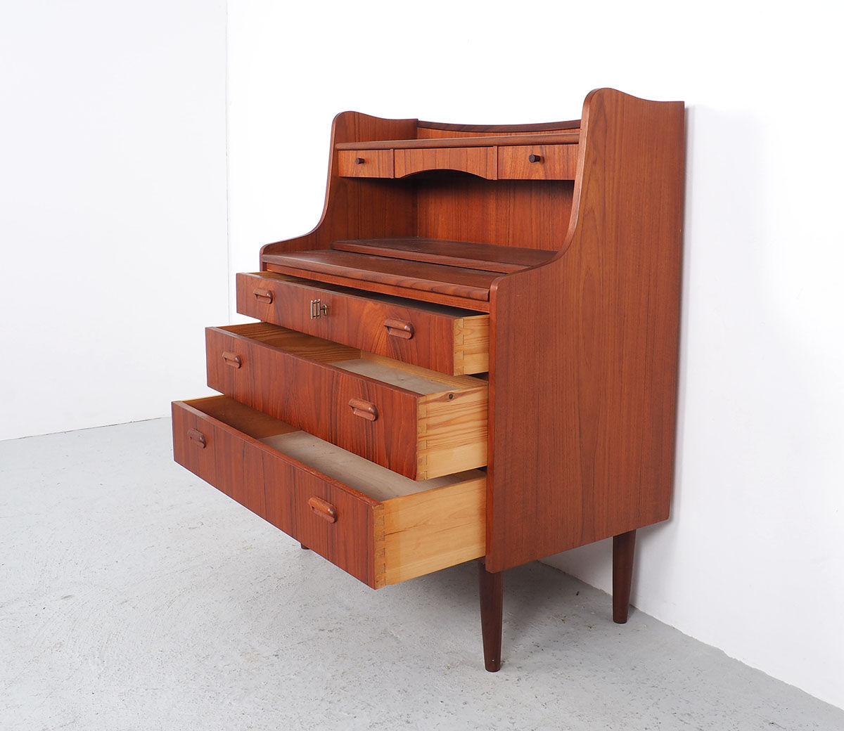Teak Danish secretary with pull out mirror and desk, 1960s