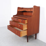 Teak Danish secretary with pull out mirror and desk, 1960s