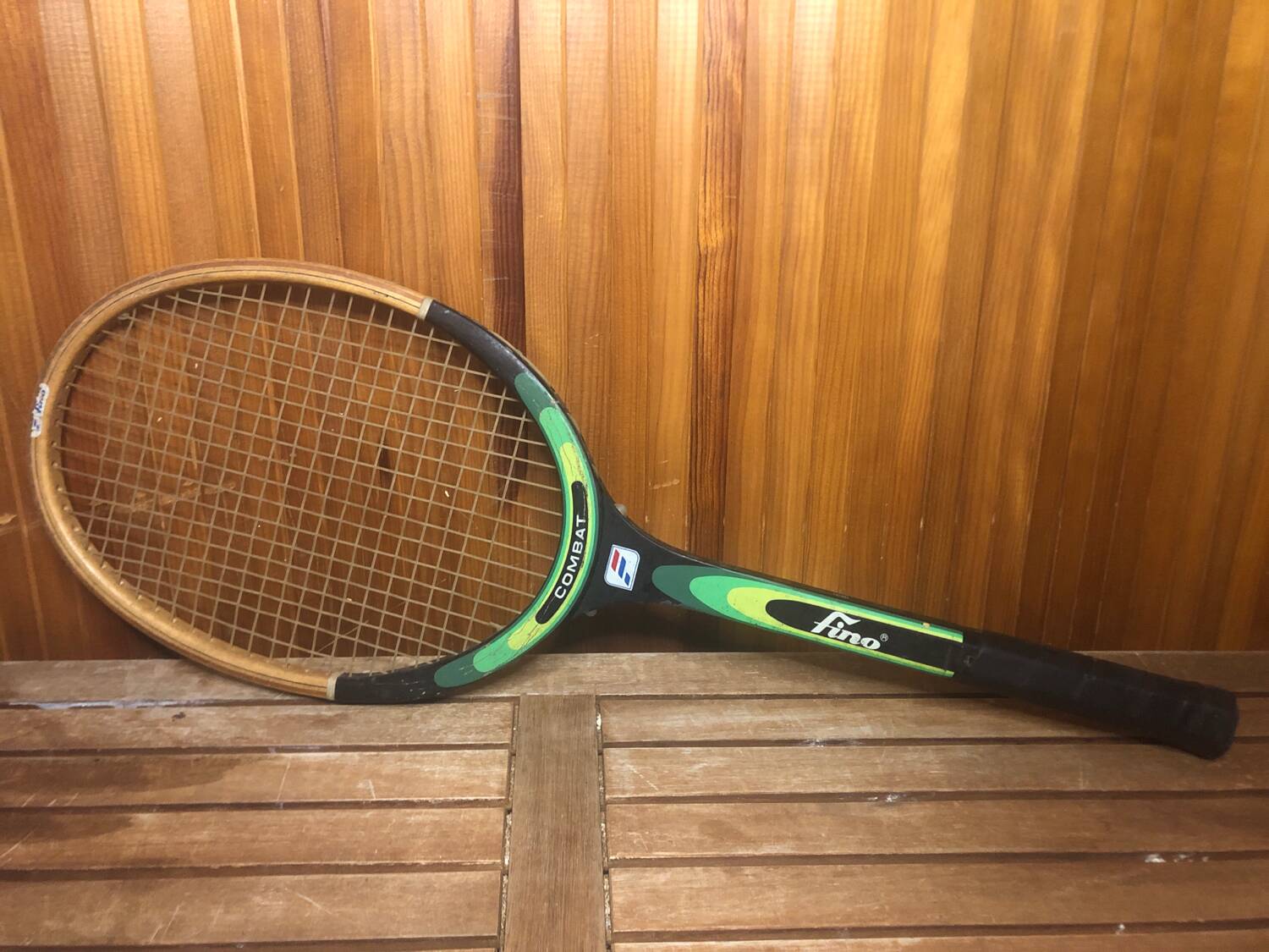 Old fino combat tennis racket vintage wood #a363
