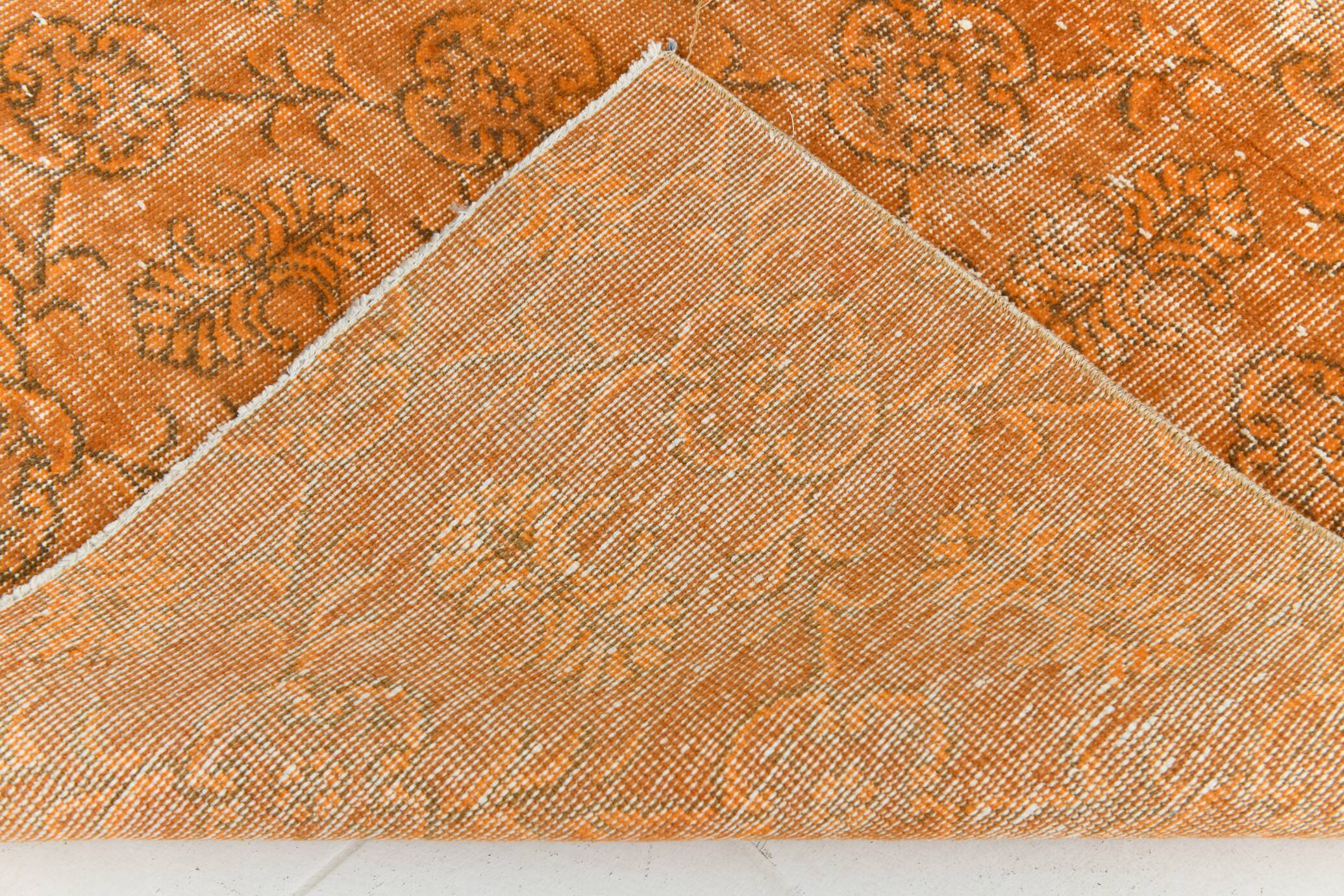 Tapis Vintage Orange Ocre Patiné, Style Bohème Chic