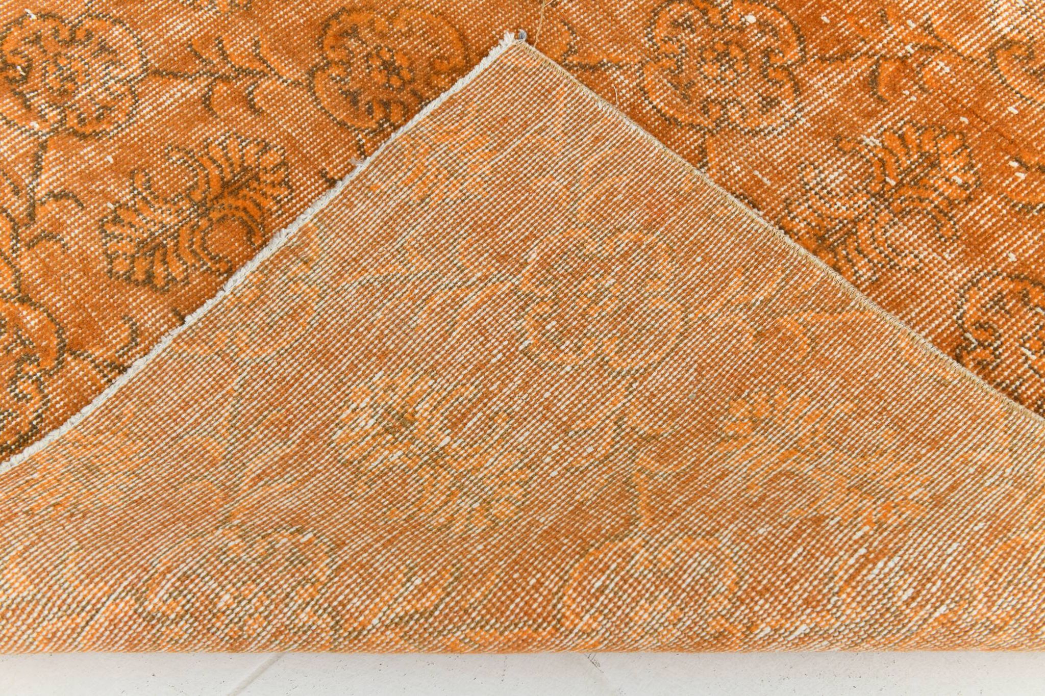 Tapis Vintage Orange Ocre Patiné, Style Bohème Chic