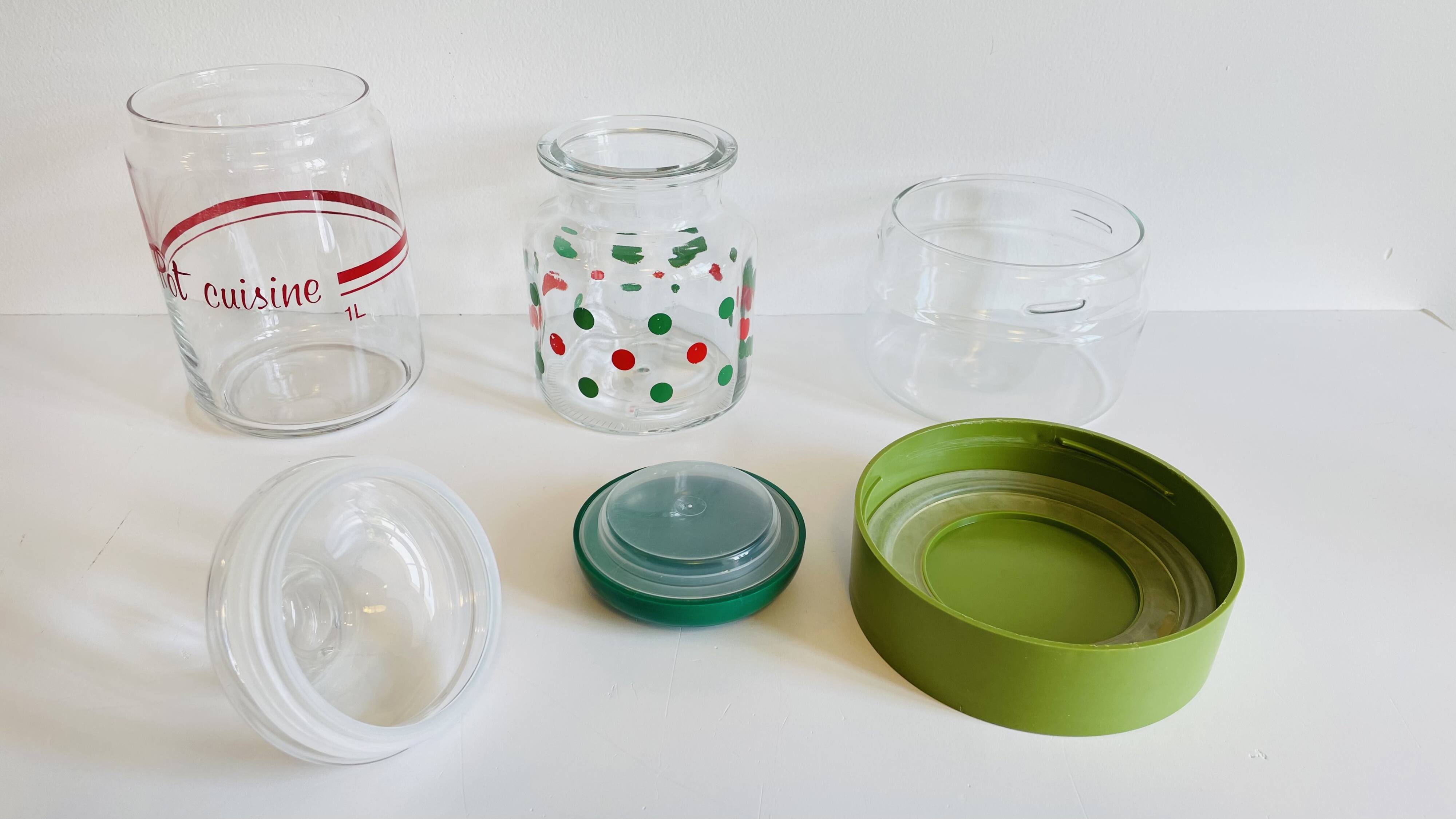 glass and colored kitchen jars