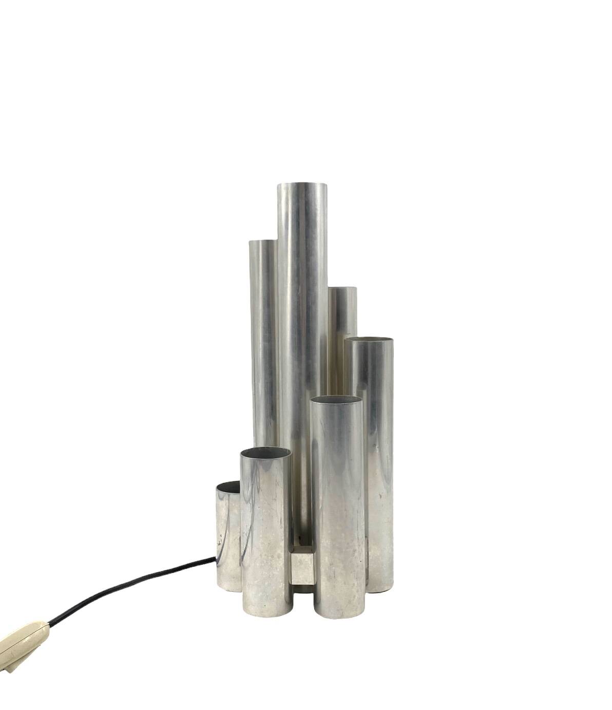 Hollywood regency 6 lights metal table lamp, Sciolari, Italy 1970s