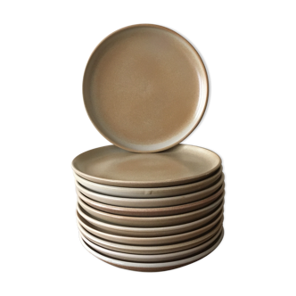 Lot of 11 dinner plates in beige sandstone Niderviller