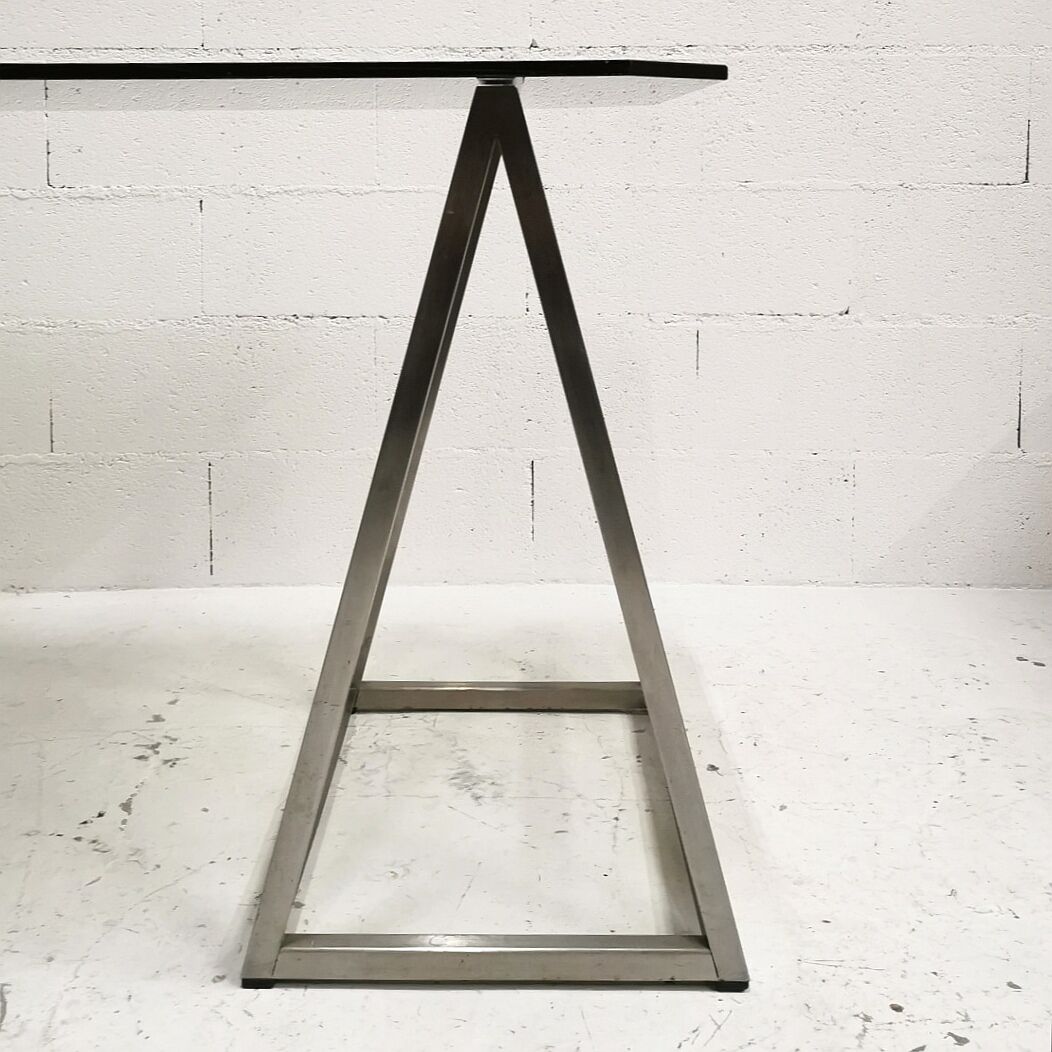 Bureau à tréteaux inox et verre, 1970