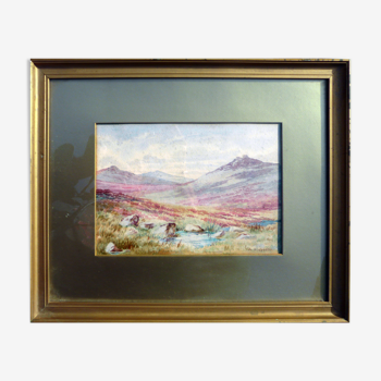 Watercolor painting the moors mountains by alabaster harris & sons