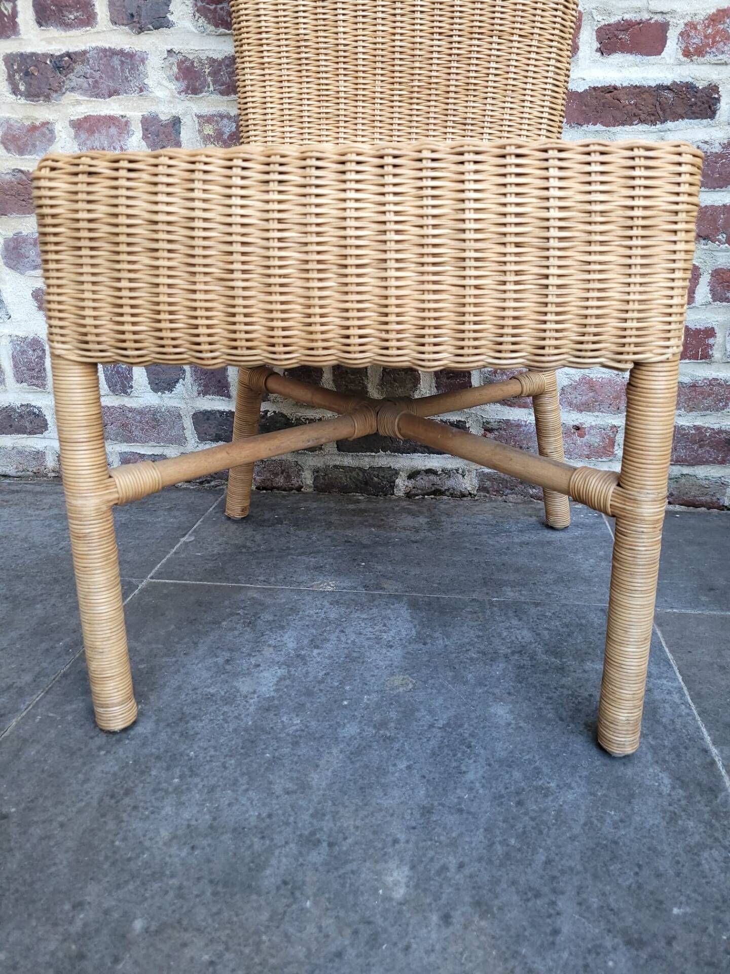 4 dining chairs in natural rattan and woven wicker