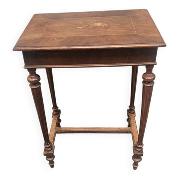 Coiffeuse à ouvrage ancienne avec marqueterie florale et miroir intégré