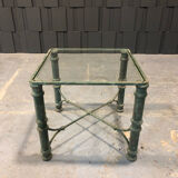 Iron and glass side table with antique patina