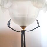 Vintage lamp frosted basin foot with floral decoration design 60s - 70s