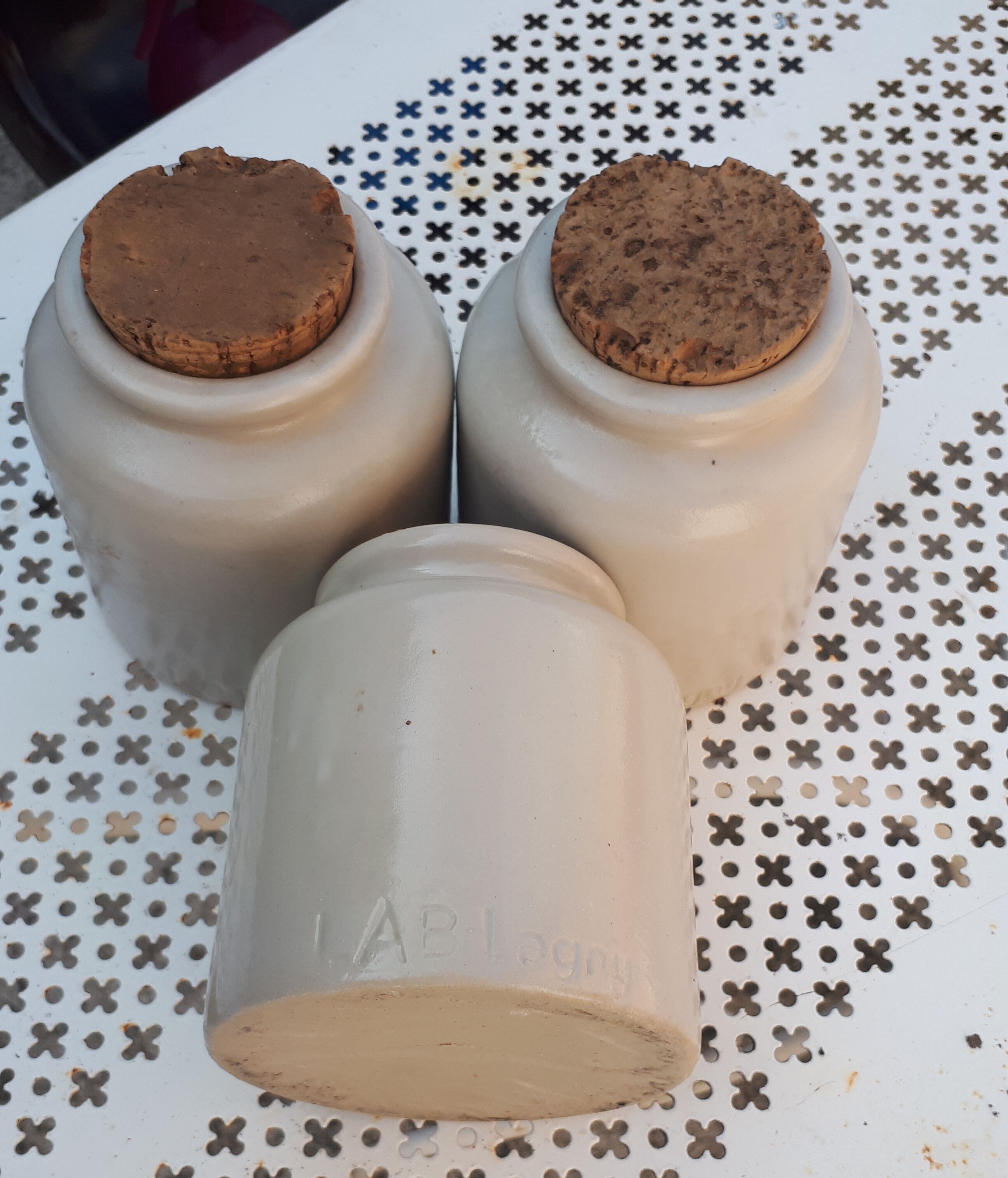 Set of 3 old sandstone pots