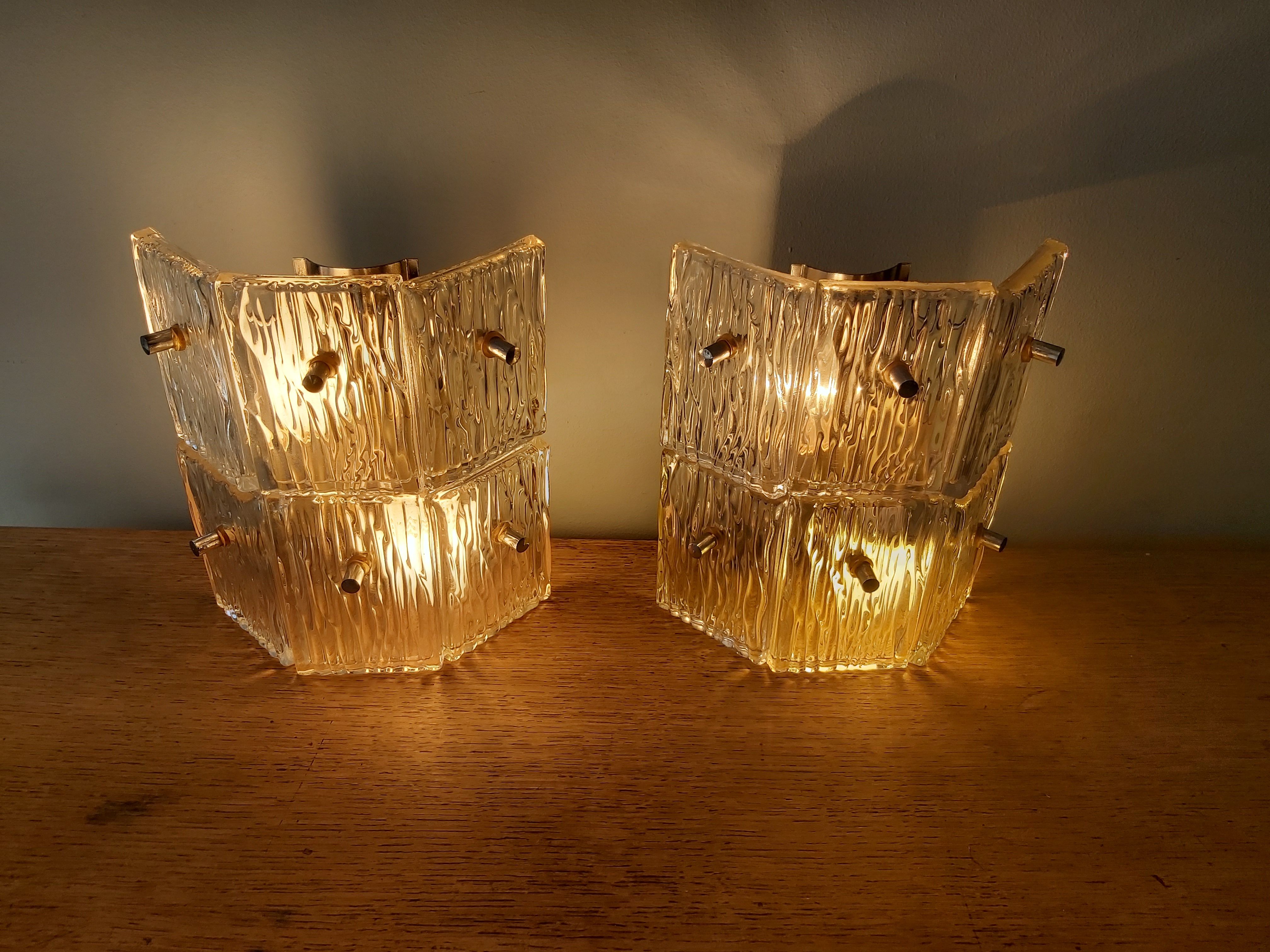 Pair of vintage frosted glass wall lamps, 1960s