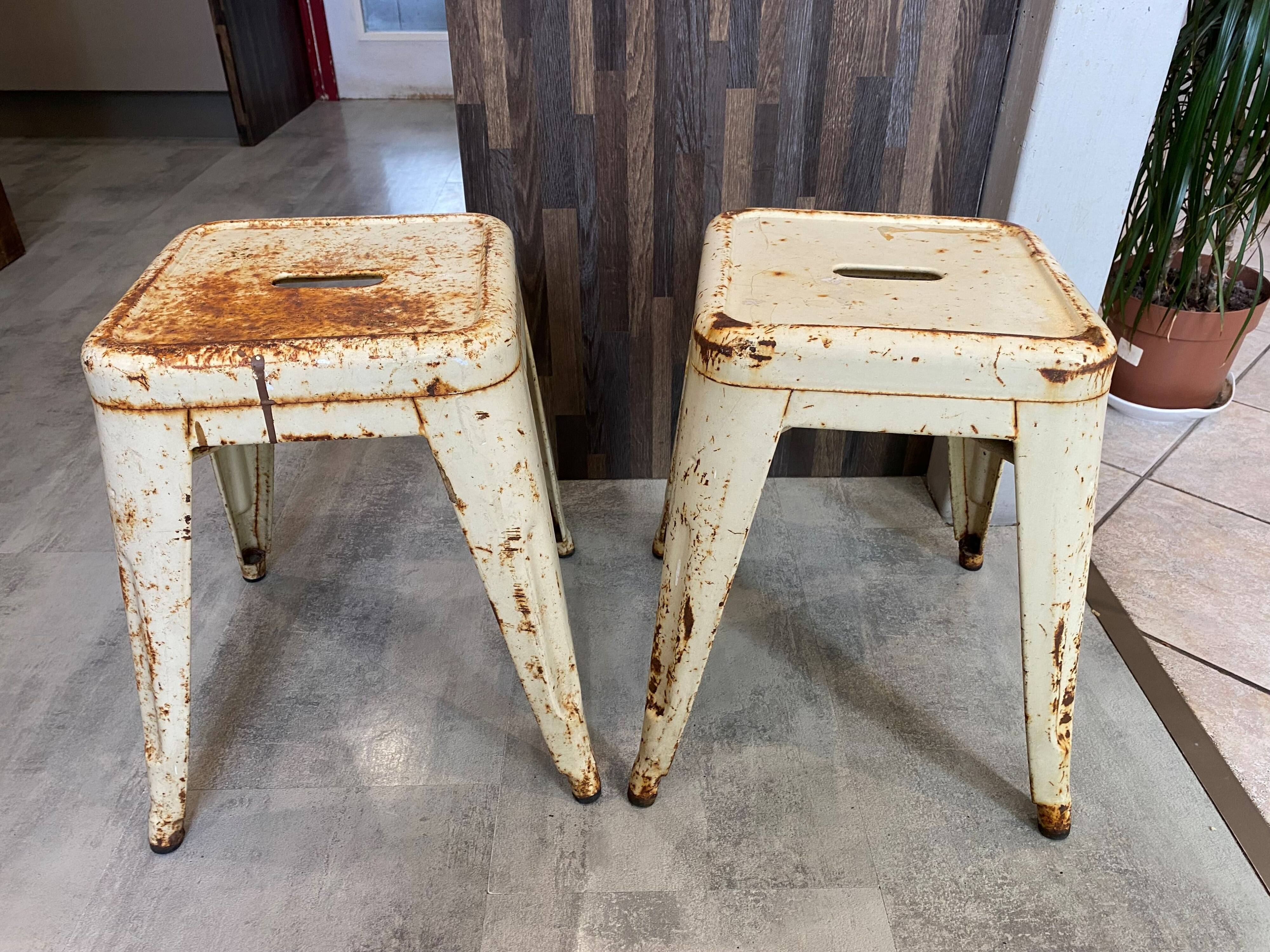Authentic pair of Xavier Pauchard industrial Tolix metal stools 50