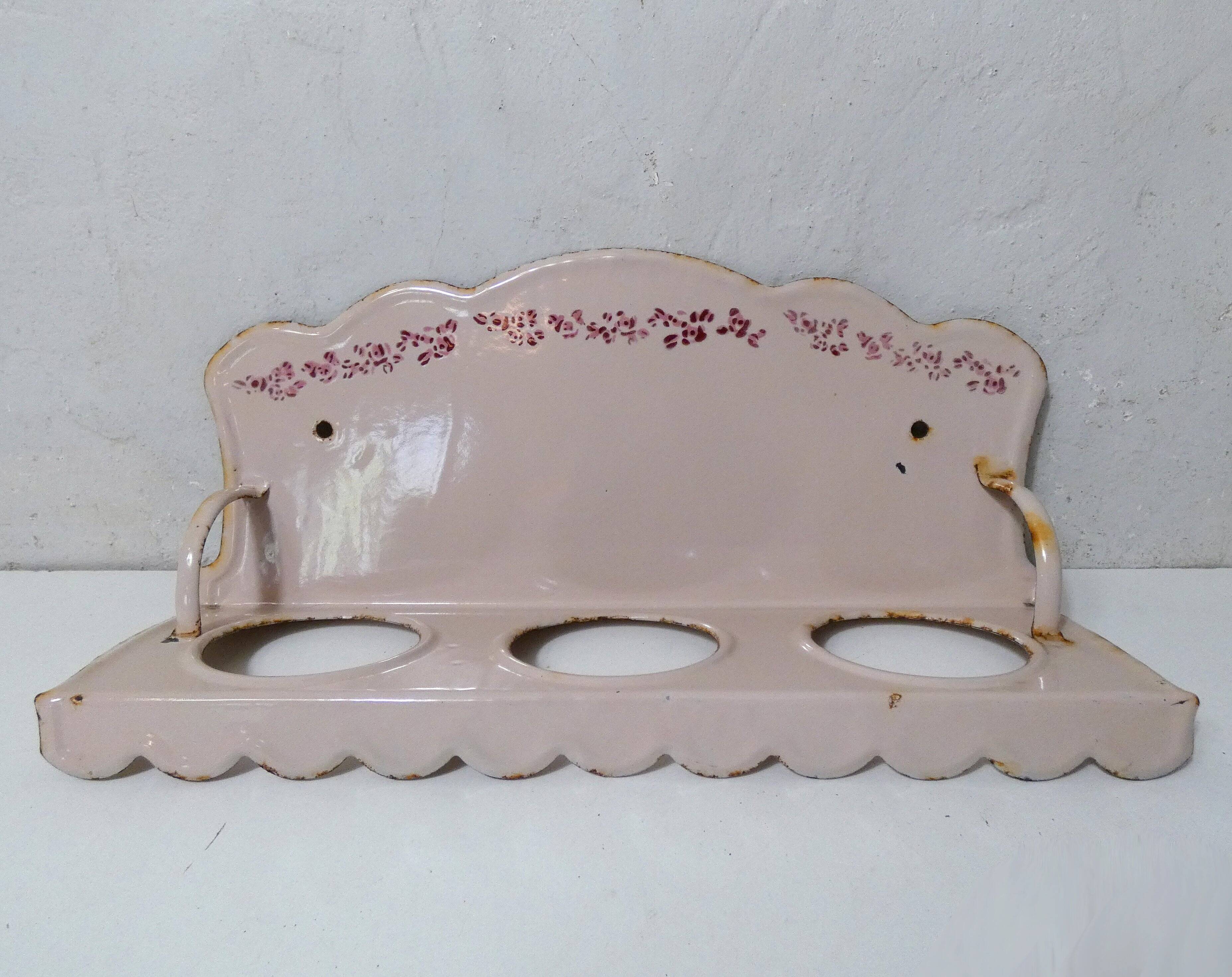 vintage powder pink enamelled steel plant stand