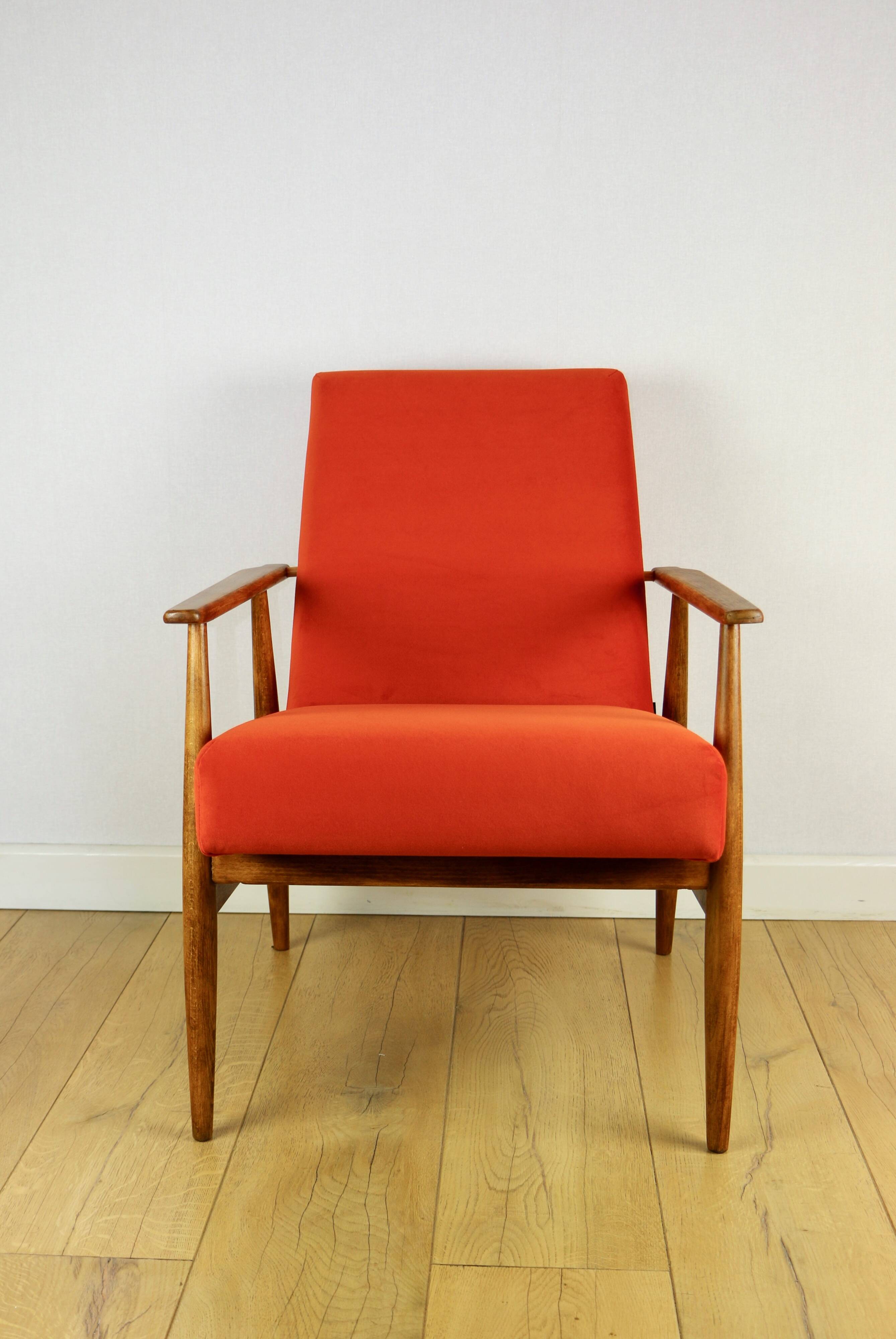 Armchair 'Lis', 1970s design by Henryk Lis, orange - 2 pieces available