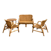 Salon de jardin vintage en rotin – ensemble complet canapé, fauteuils