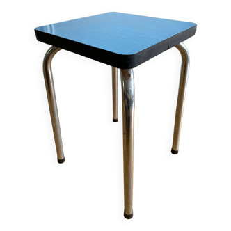 Tabouret vintage en formica bleu et métal chromé