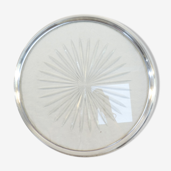 Plat rond a tarte en verre avec monture en argent massif minerve 1er titre