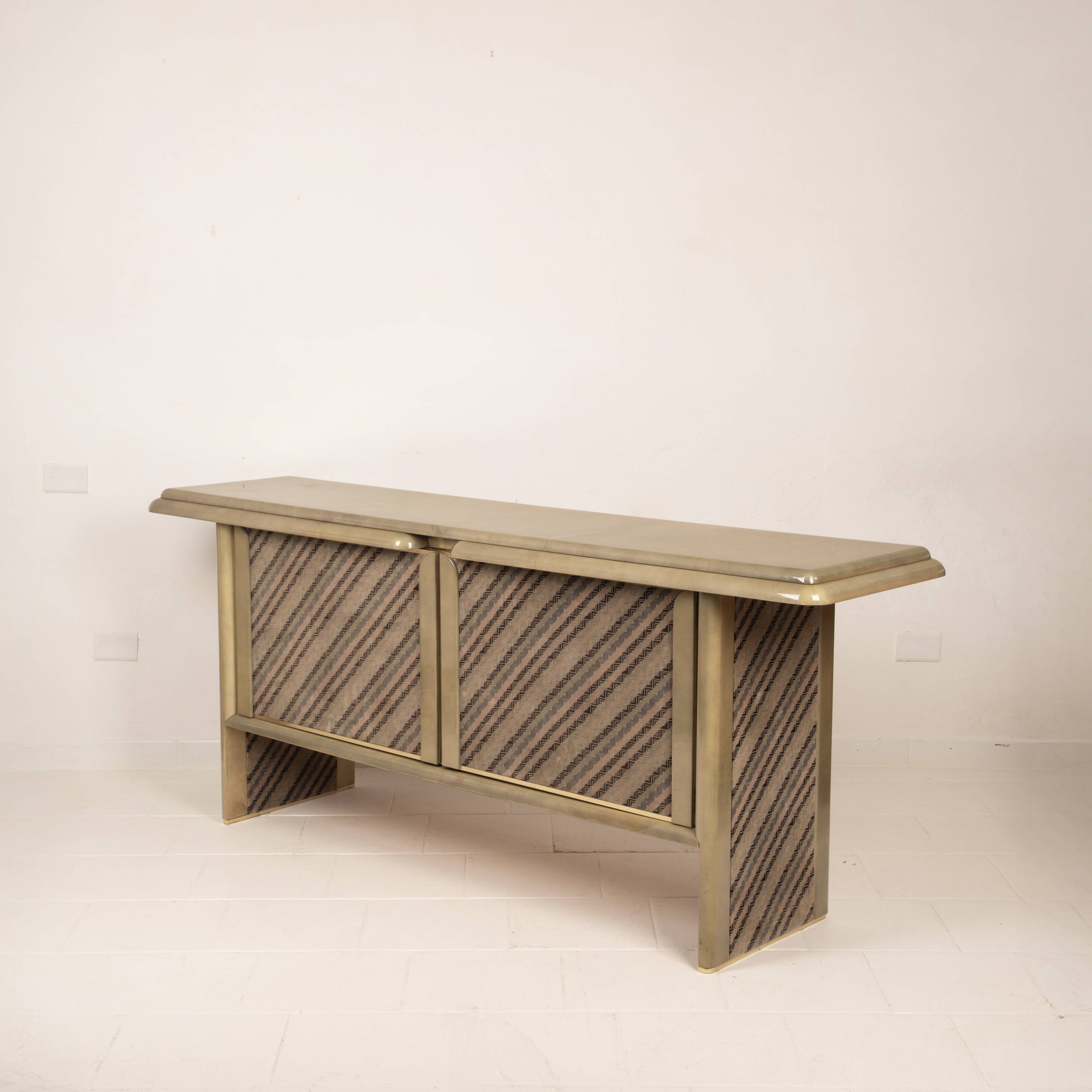 Sideboard in parchment and Missoni fabric by Angelo Mazzola for Salpol, 1980
