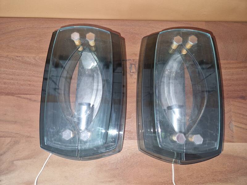 Pair of smoked glass wall lights - Veca editions, Fontana Arte - Design 1970