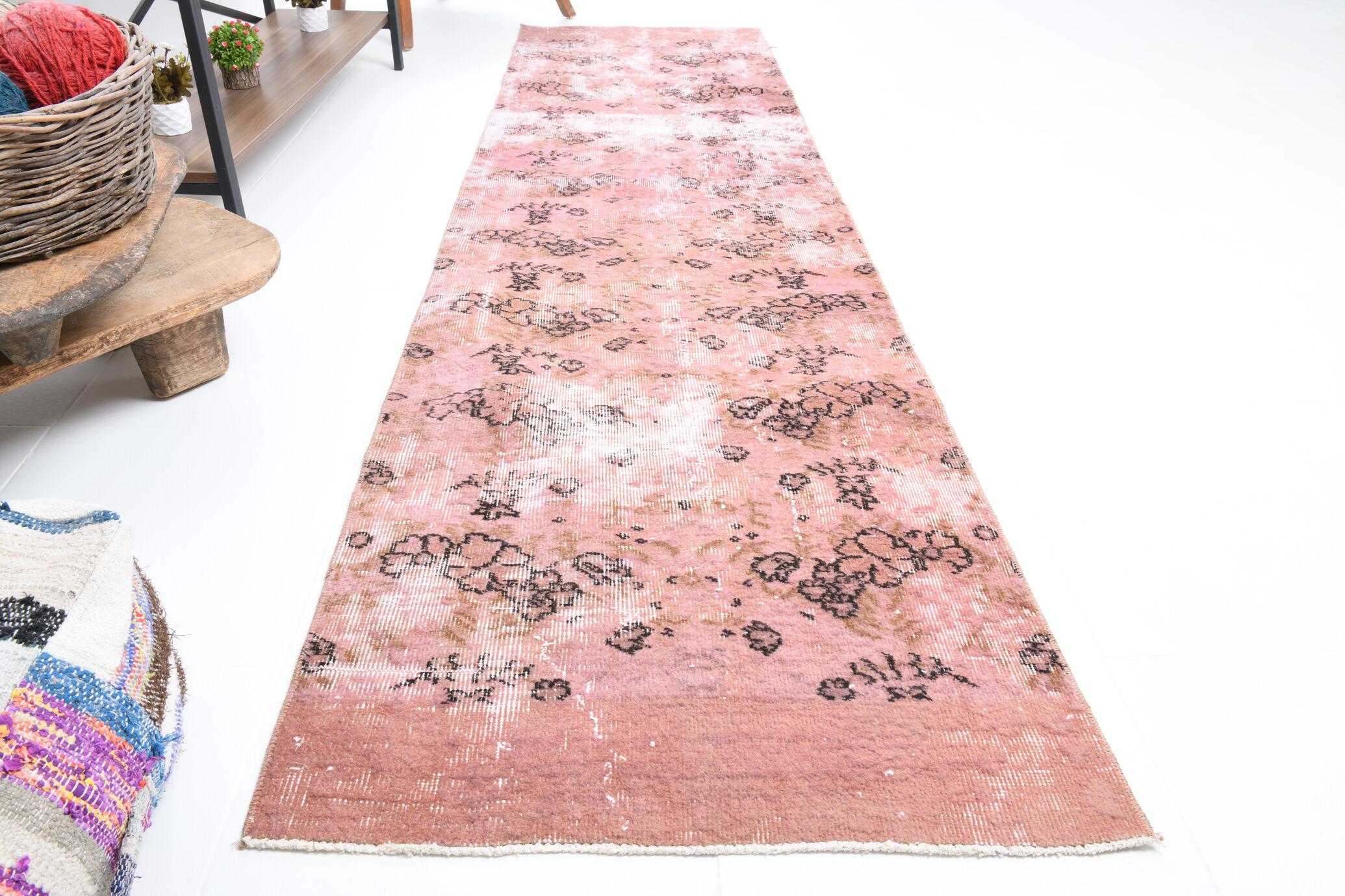 2x9 Pink Floral Vintage Runner Rug