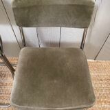 Set of 3 chairs from the 70s in chrome metal and khaki velvet