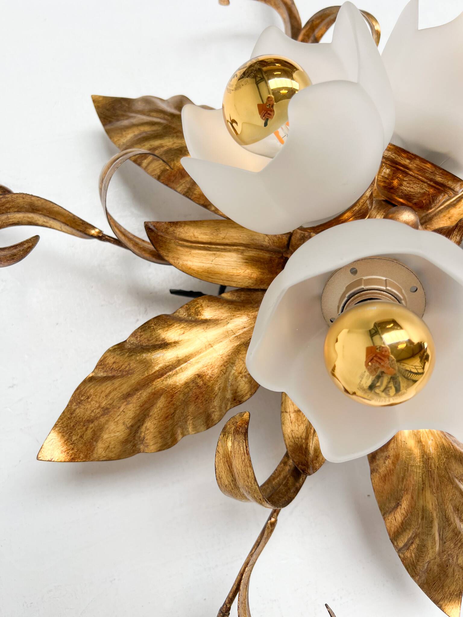 Gold plated XL ceiling lamp or wall lamp from Italy, 1970s