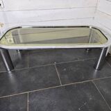 Chrome metal coffee table with smoked glass top from the 70s