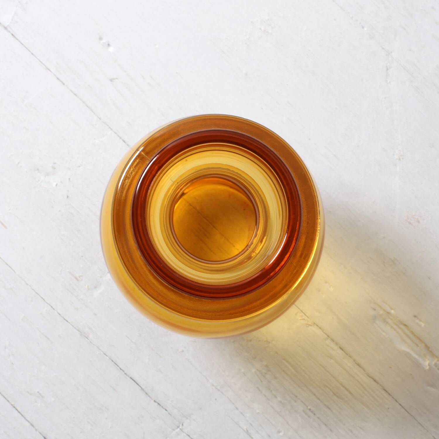 Mid-century Small Amber Honey Pressed Glass Vase / Italy / 1960s