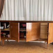 Vintage 4-door sideboard with wood veneer and glass top