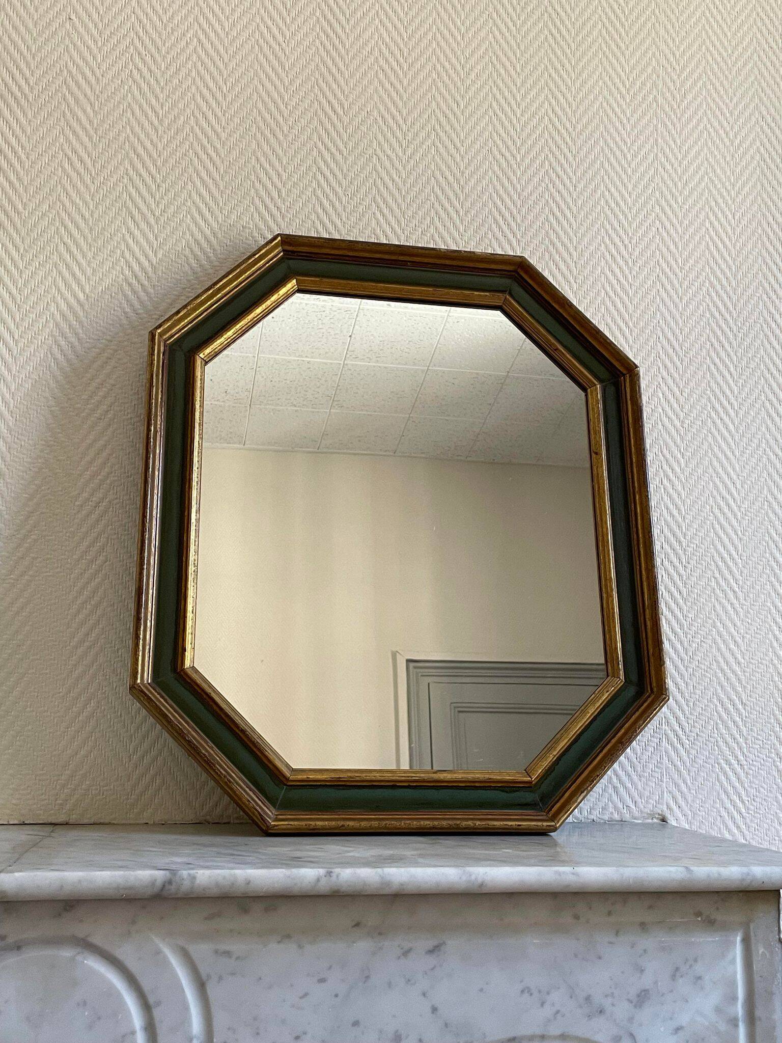 Gold and green wood frame mirror
