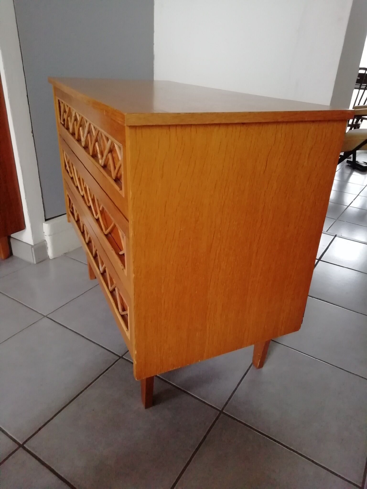 Wood and rattan dresser, 60s