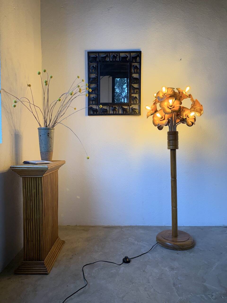 Ornamental floor lamp with "flower" patterns from the 1970s.