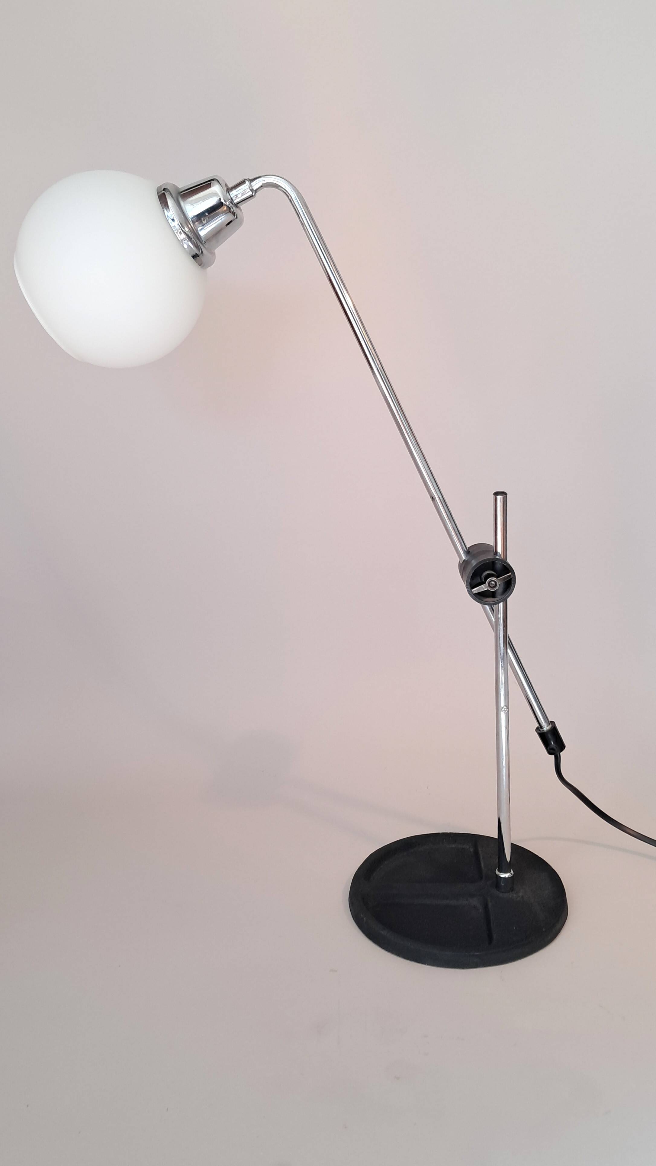 Chrome and white opaline pendulum lamp, 1970.