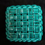 Emerald green braided slip trivet and bottle holder, knife holder