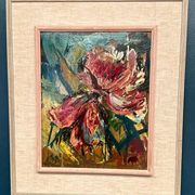 Original Swedish Oil on Panel – "Pink Flower" by Owe Wessbohn – Signed – Vintage and Framed – 69 × 51 cm (27.2" × 20.1")