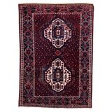 Vintage 1950s Persian Afshar rug, tribal double medallion, red field, 148cm x 211cm
