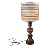 Large vintage lamp with wooden base and boucle wool shade - Ref 1025