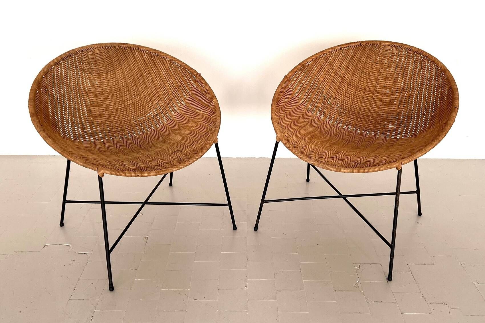 Mid Century Rattan Lounge Chairs, 1970s, Set of 2
