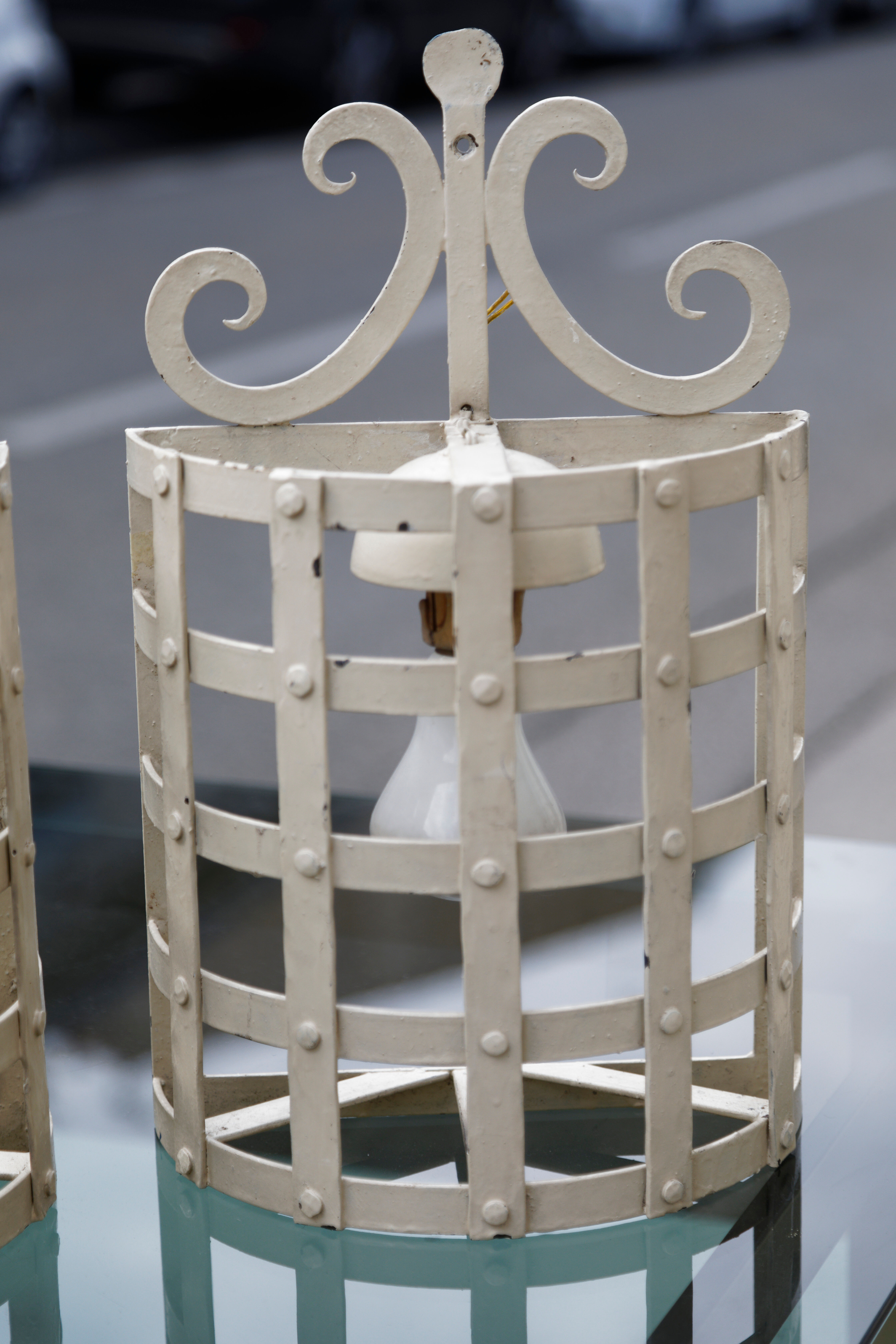 Pair wall lamps lanterns metal white