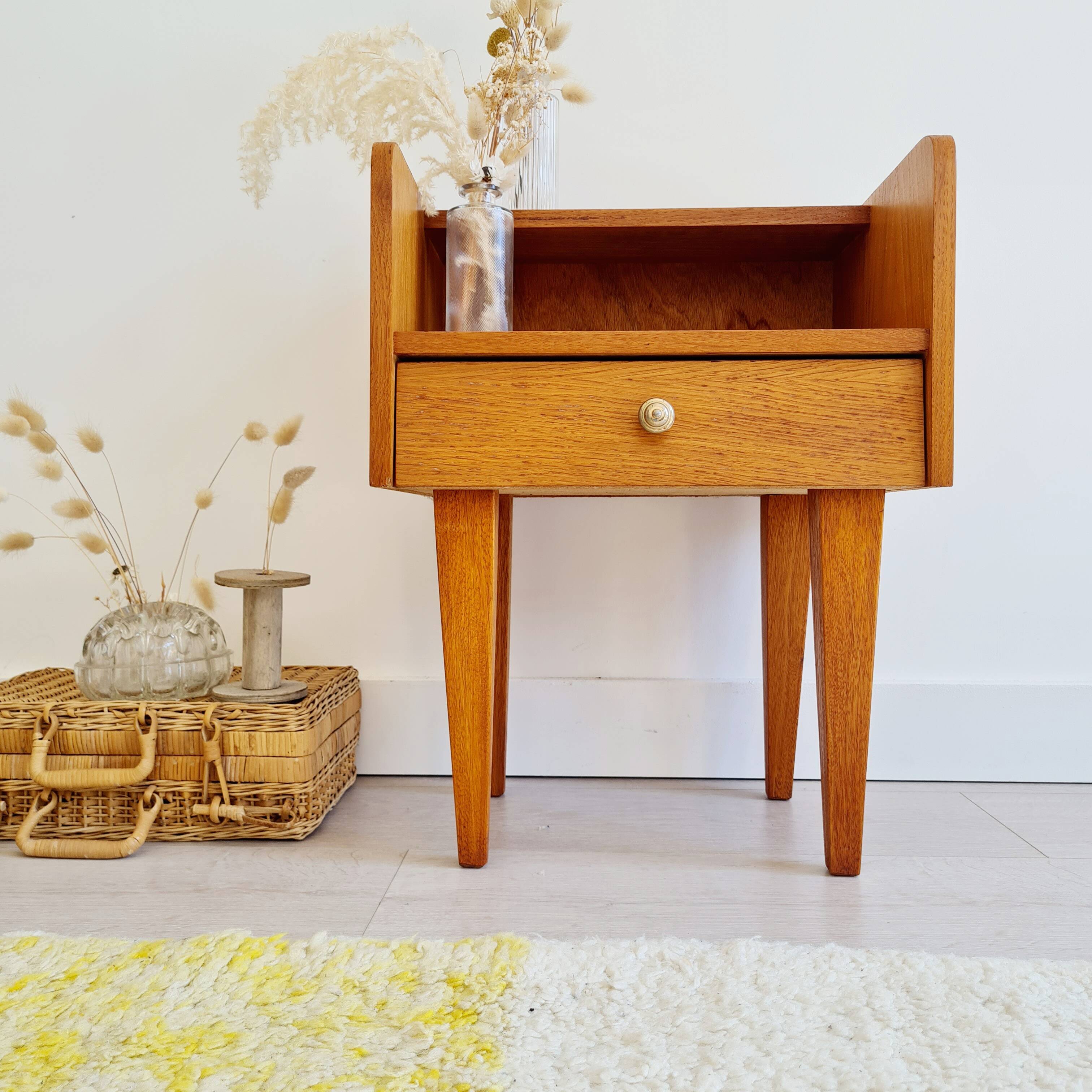 Bedside table with compass legs, 1960s