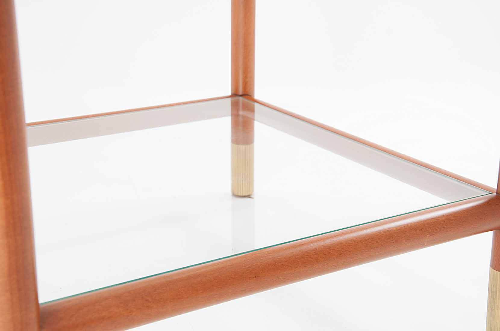 Maison Lancel wooden table end glass brass 1965