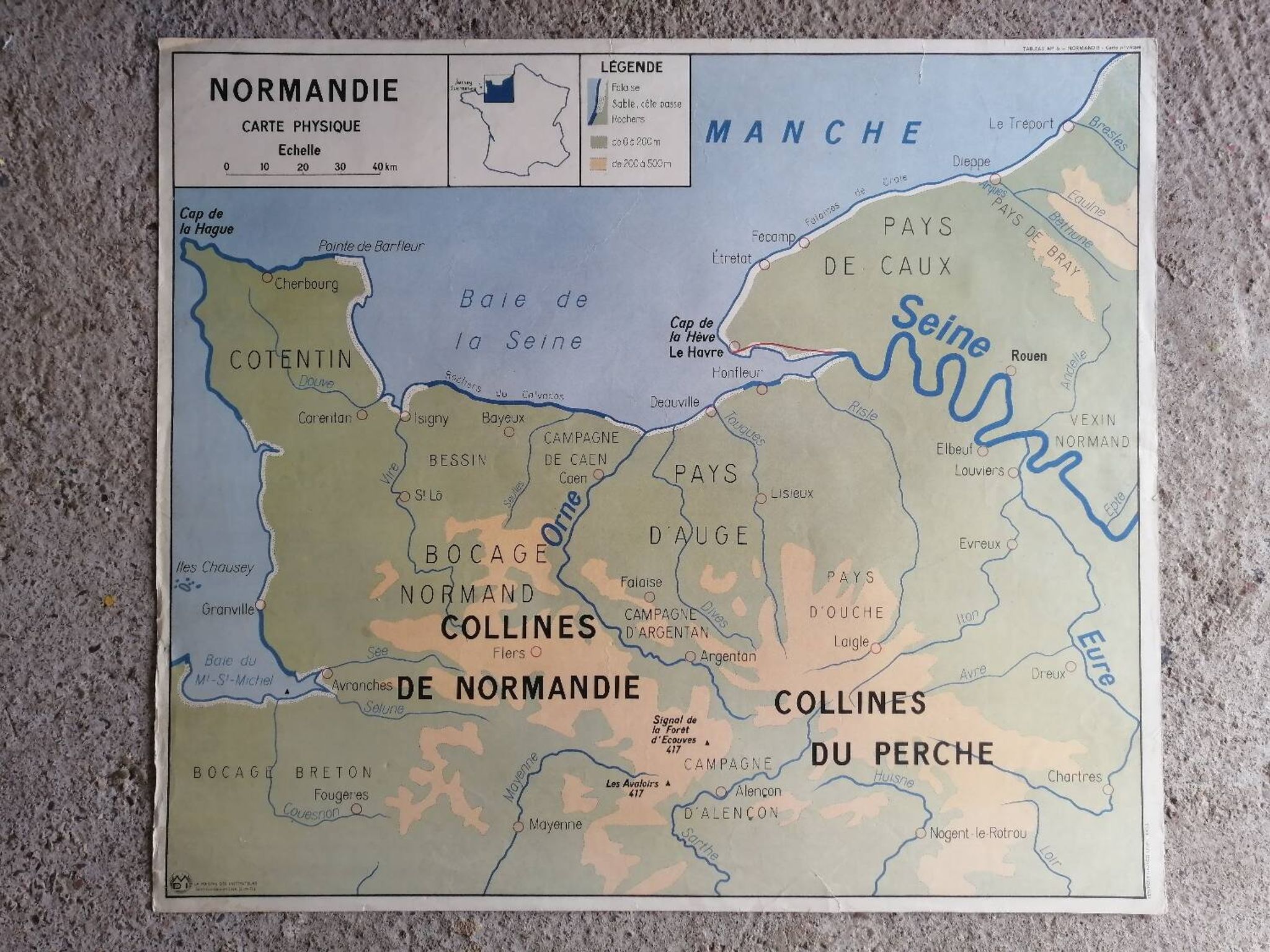 Vintage school map mdi FRANCE Normandy Paris Basin
