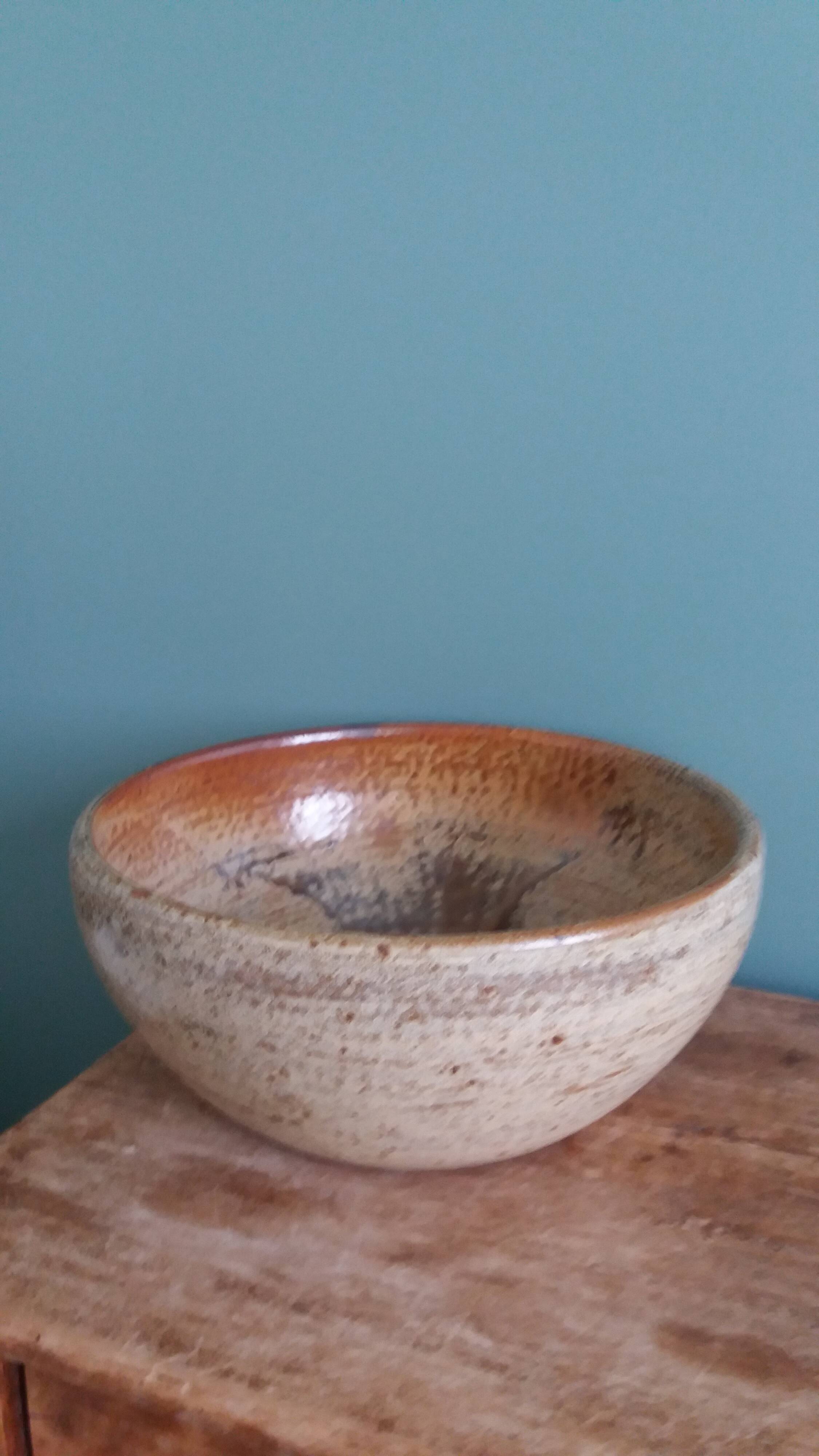 Stoneware salad bowl from Puisaye, signed Jean-Pierre Prud’homme