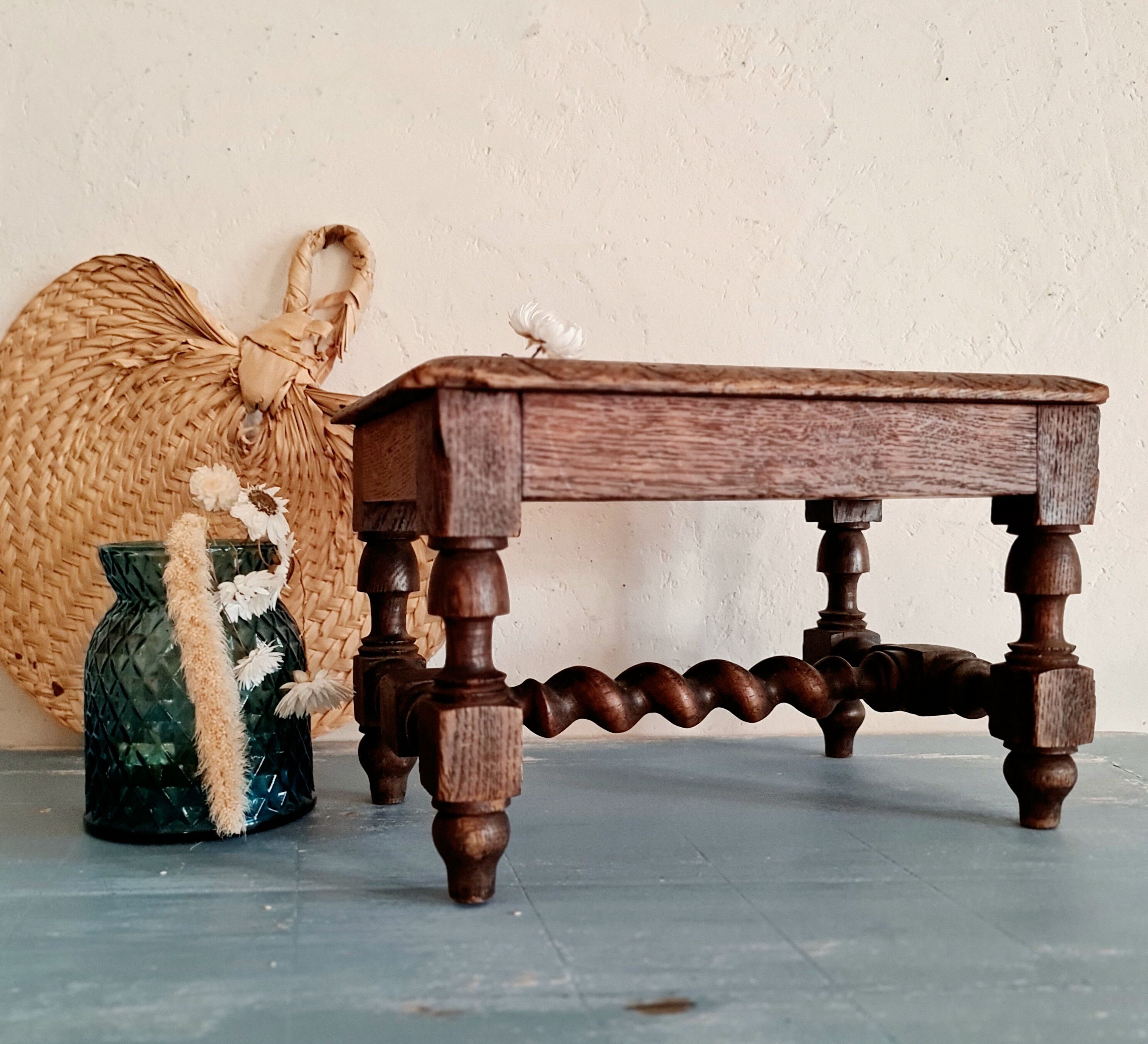 Small old carved wooden bench