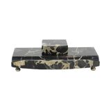 Art deco inkwell desk set black veined marble inkwell pen holder 20cm